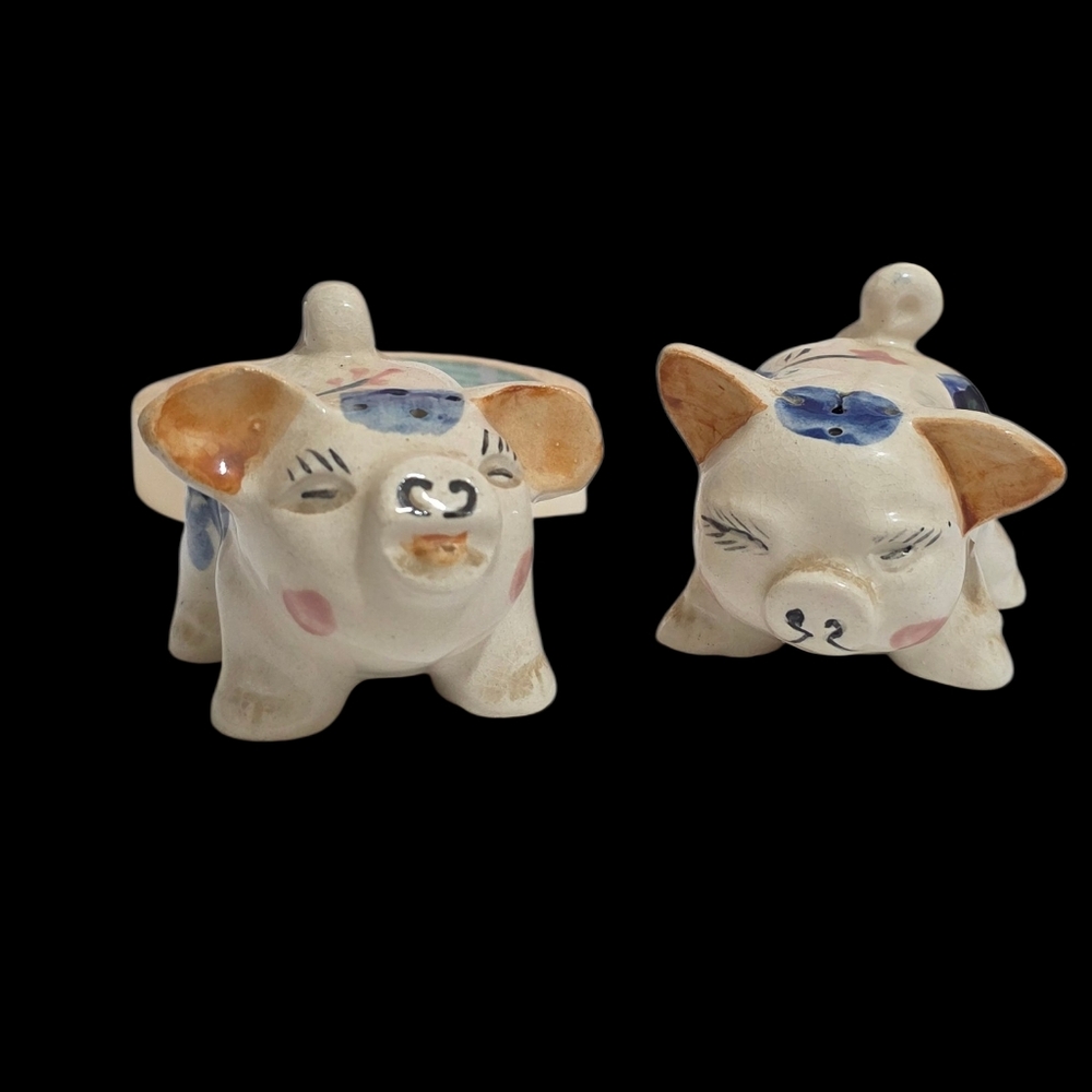 Mid-century Ceramic Pig Shaped Salt and Pepper Shakers Occupied Japan